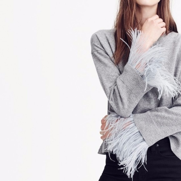J Crew Feather Sleeve Gray Crew Neck 